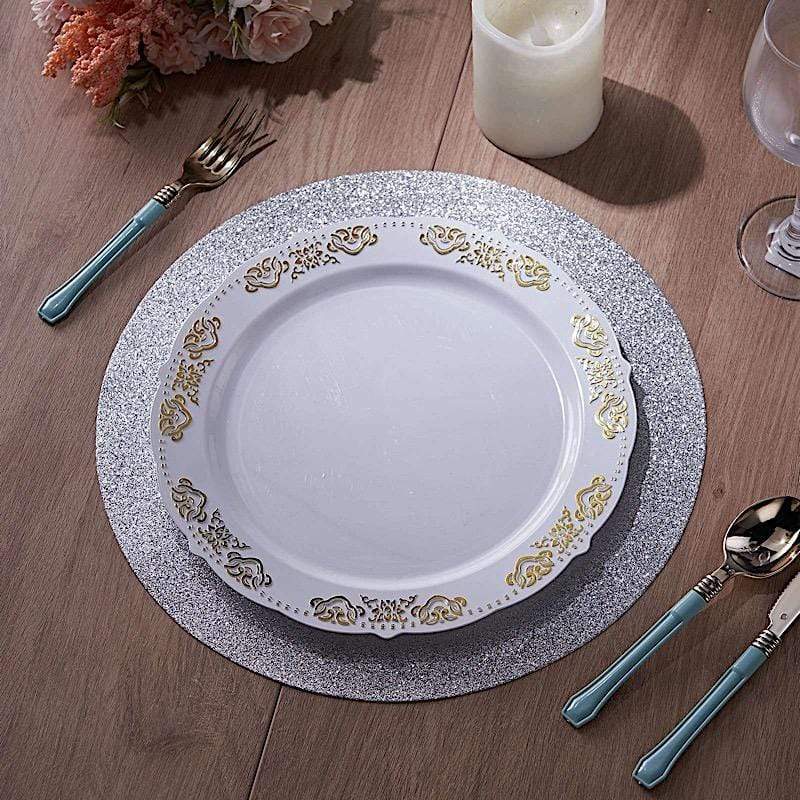 6 pcs 13" Round Glittered Faux Leather Placemats