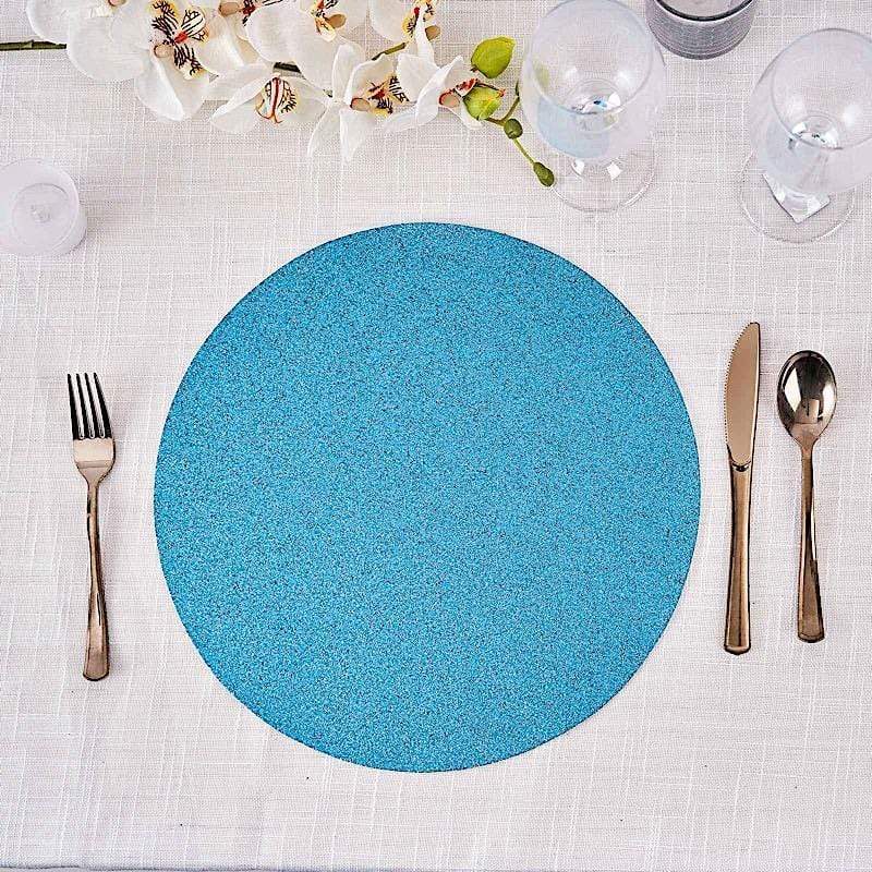 6 pcs 13" Round Glittered Faux Leather Placemats