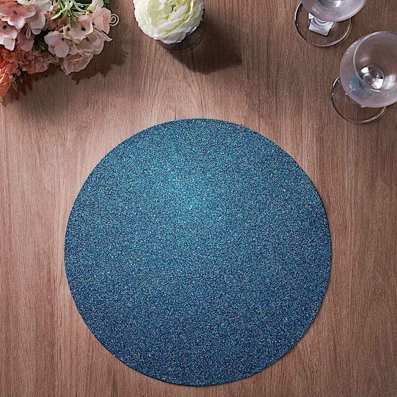 6 pcs 13" Round Glittered Faux Leather Placemats