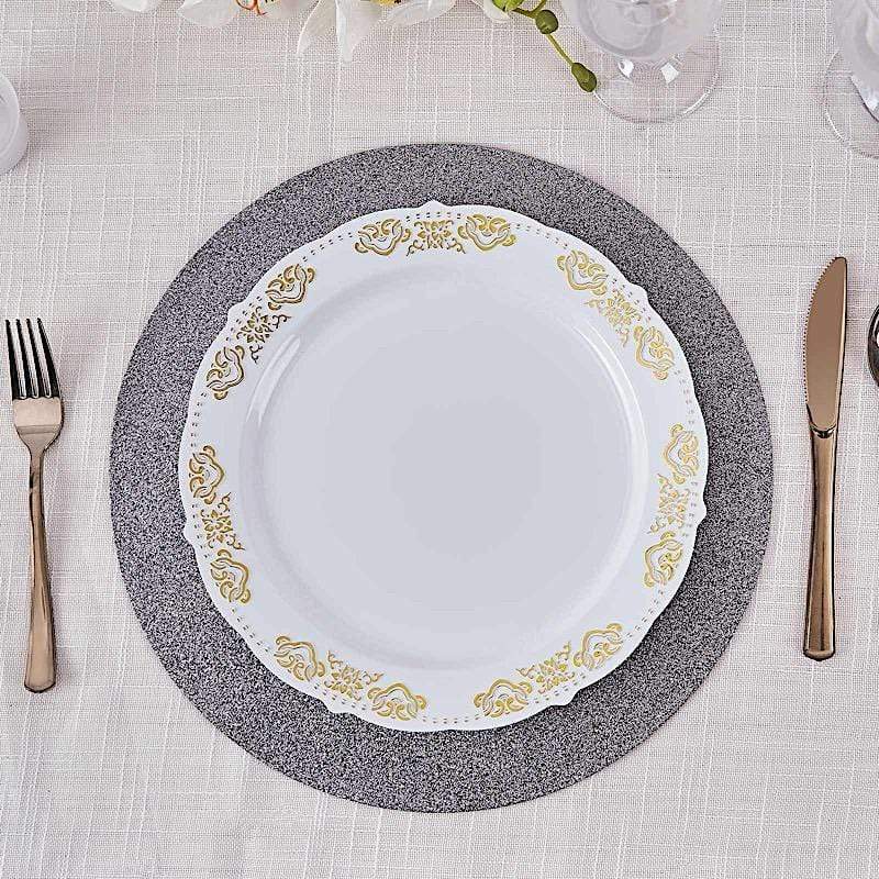 6 pcs 13" Round Glittered Faux Leather Placemats