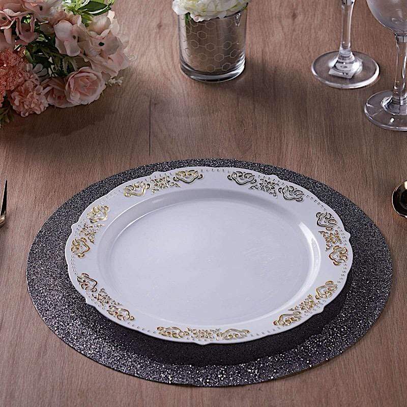 6 pcs 13" Round Glittered Faux Leather Placemats