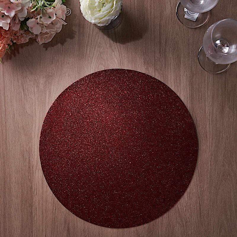 6 pcs 13" Round Glittered Faux Leather Placemats