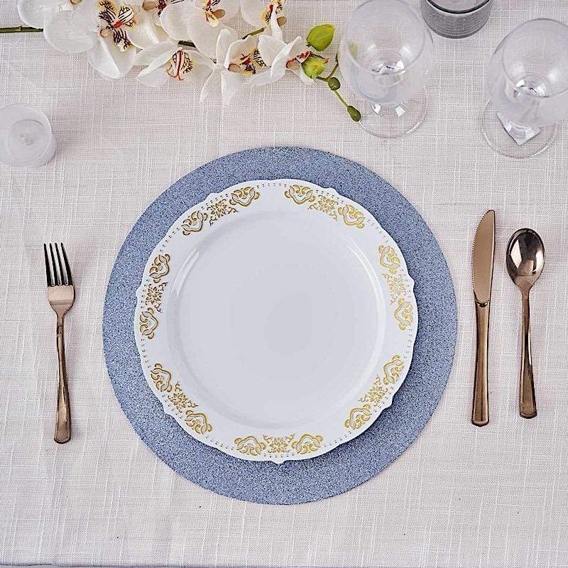 6 pcs 13" Round Glittered Faux Leather Placemats
