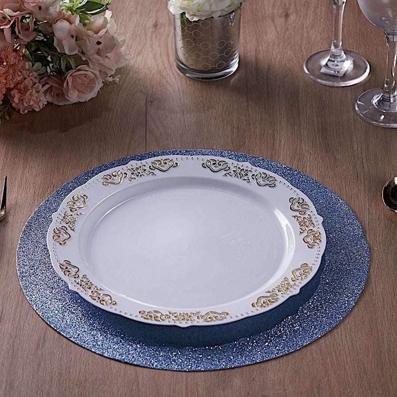 6 pcs 13" Round Glittered Faux Leather Placemats