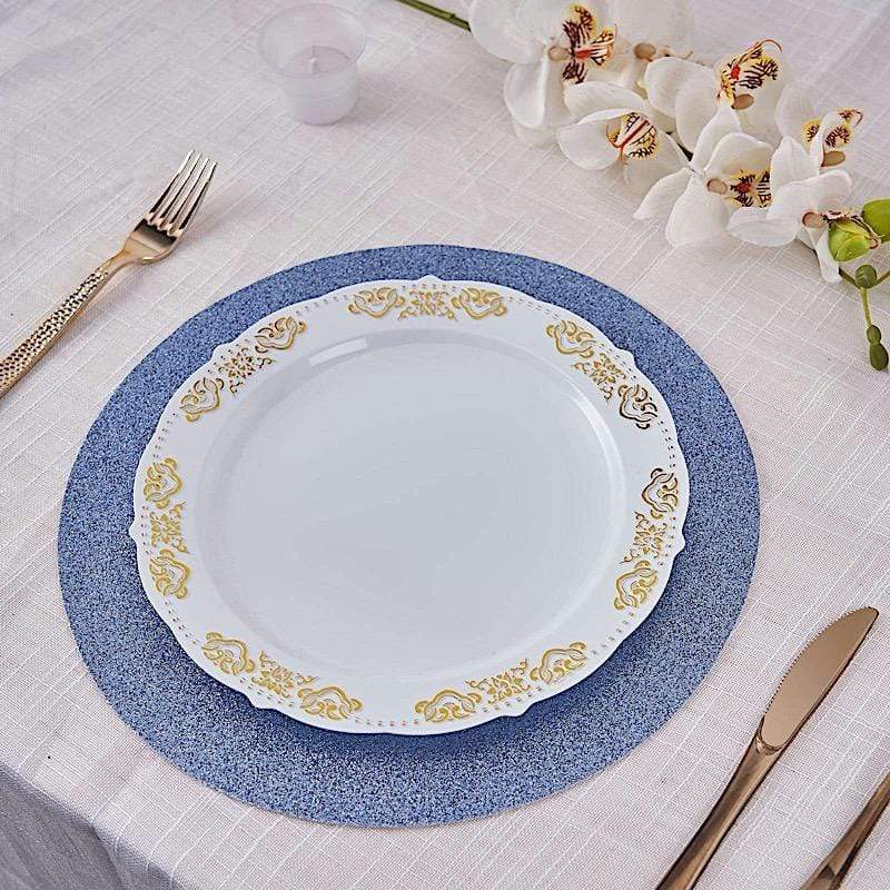 6 pcs 13" Round Glittered Faux Leather Placemats