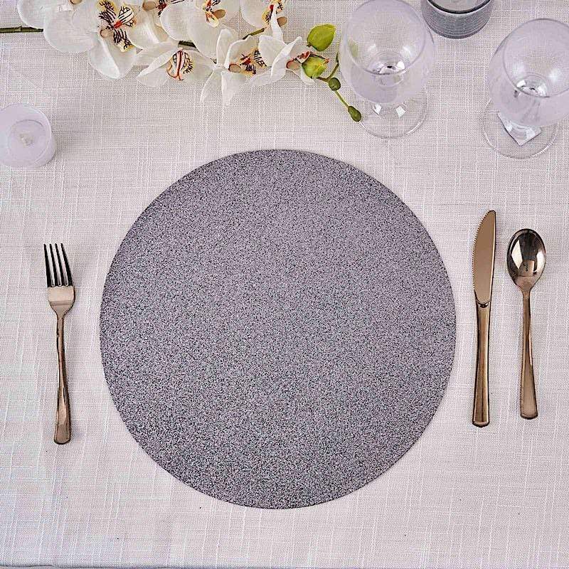 6 pcs 13" Round Glittered Faux Leather Placemats