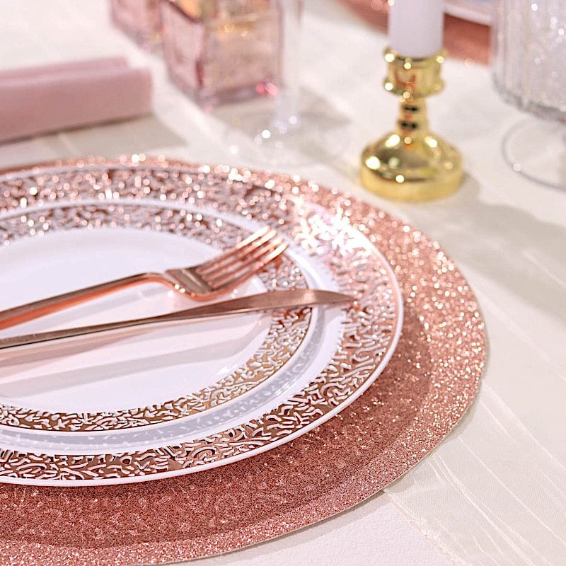 6 pcs 13" Round Glittered Faux Leather Placemats