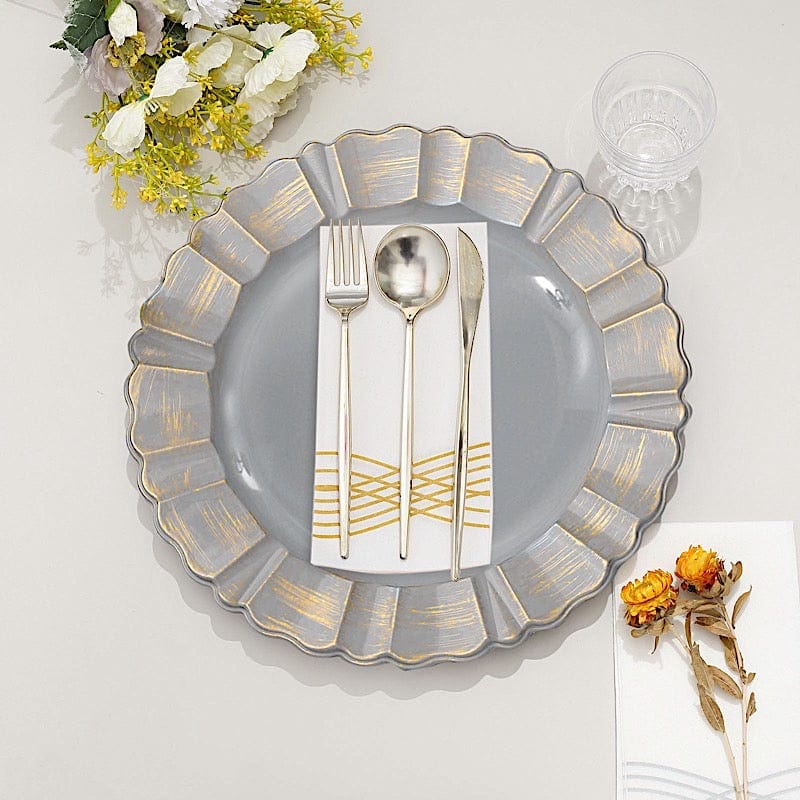 6 pcs 13" Round Scalloped Gold Trim Charger Plates