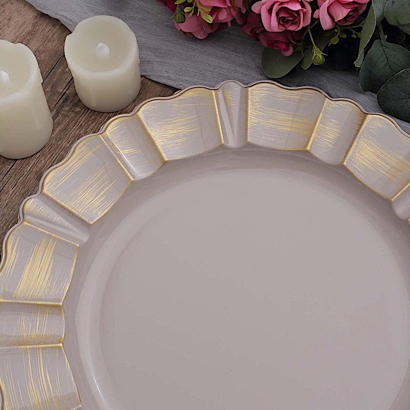 6 pcs 13" Round Scalloped Gold Trim Charger Plates