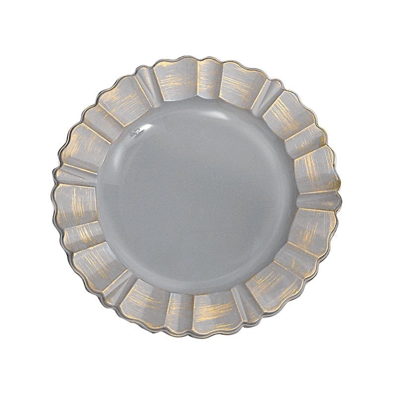 6 pcs 13" Round Scalloped Gold Trim Charger Plates