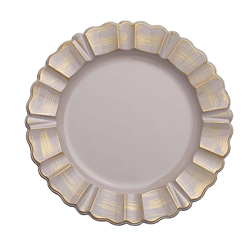 6 pcs 13" Round Scalloped Gold Trim Charger Plates CHRG_PLST0004_TAUP