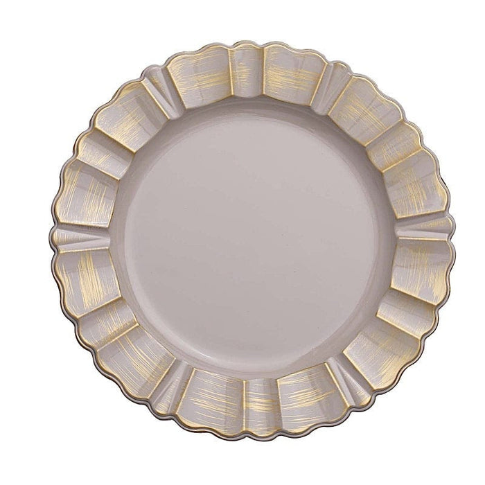 6 pcs 13" Round Scalloped Gold Trim Charger Plates CHRG_PLST0004_TAUP
