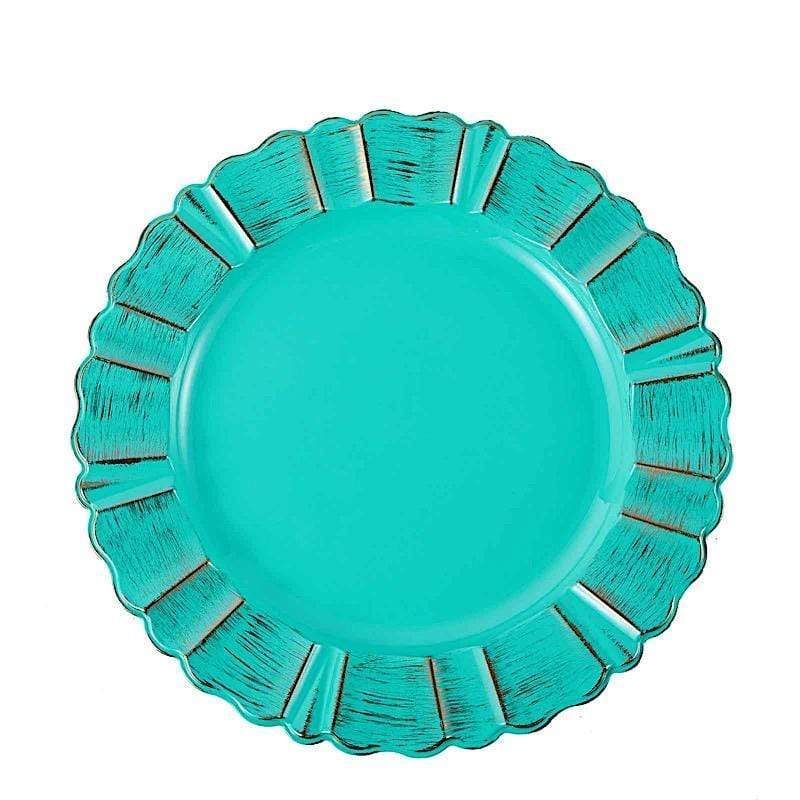 6 pcs 13" Round Scalloped Trim Charger Plates CHRG_PLST0004_TURQ