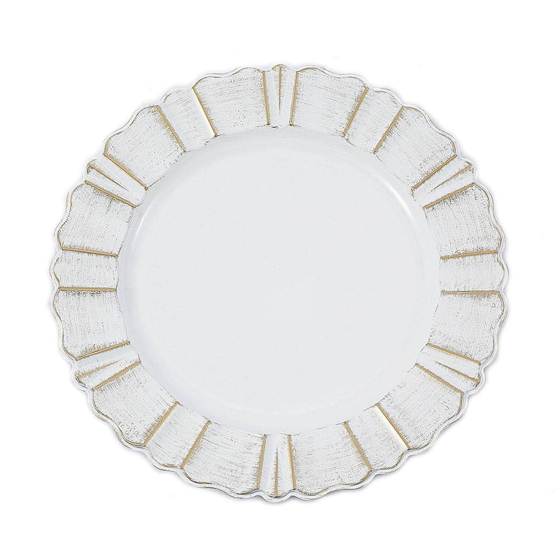 6 pcs 13" Round Scalloped Trim Charger Plates CHRG_PLST0004_WHT