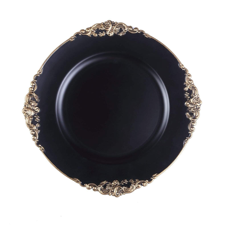6 pcs 13" Round with Embossed Rim Charger Plates CHRG_1310_BLK