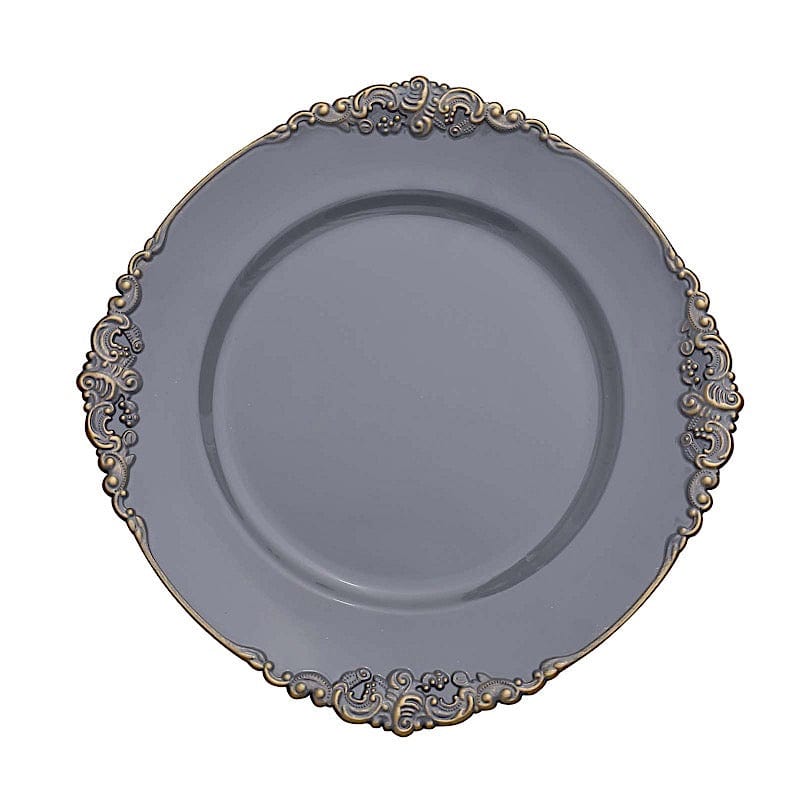 6 pcs 13" Round with Embossed Rim Charger Plates CHRG_1310_GRAY
