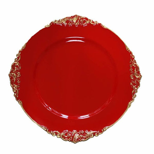 6 pcs 13" Round with Embossed Rim Charger Plates CHRG_1310_RED