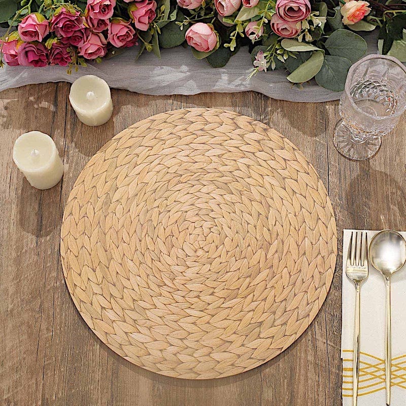 6 pcs 13" Round Woven Rattan Design Charger Plates - Natural DSP_CHRG_R0005_NAT