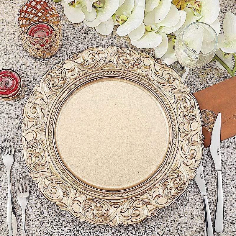 6 pcs 14" Round Baroque Metallic Charger Plates