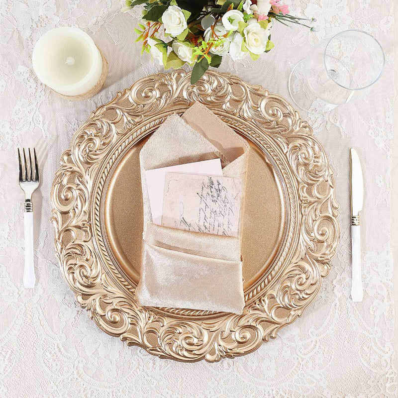 6 pcs 14" Round Baroque Metallic Charger Plates