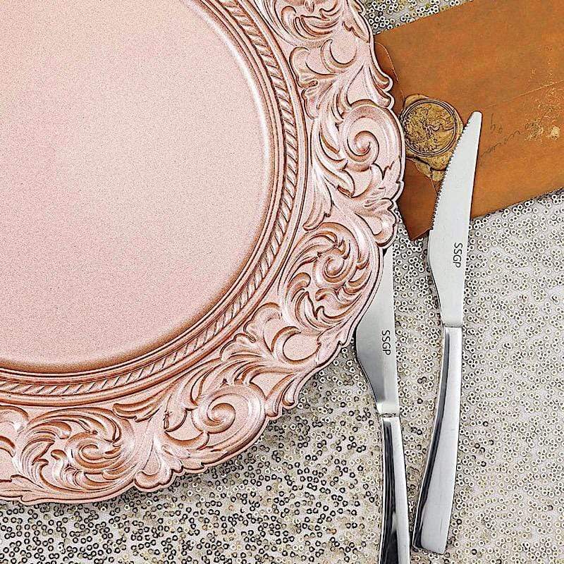 6 pcs 14" Round Baroque Metallic Charger Plates