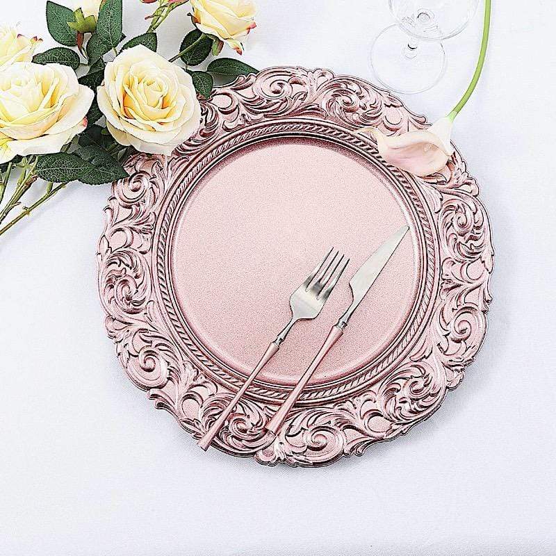 6 pcs 14" Round Baroque Metallic Charger Plates