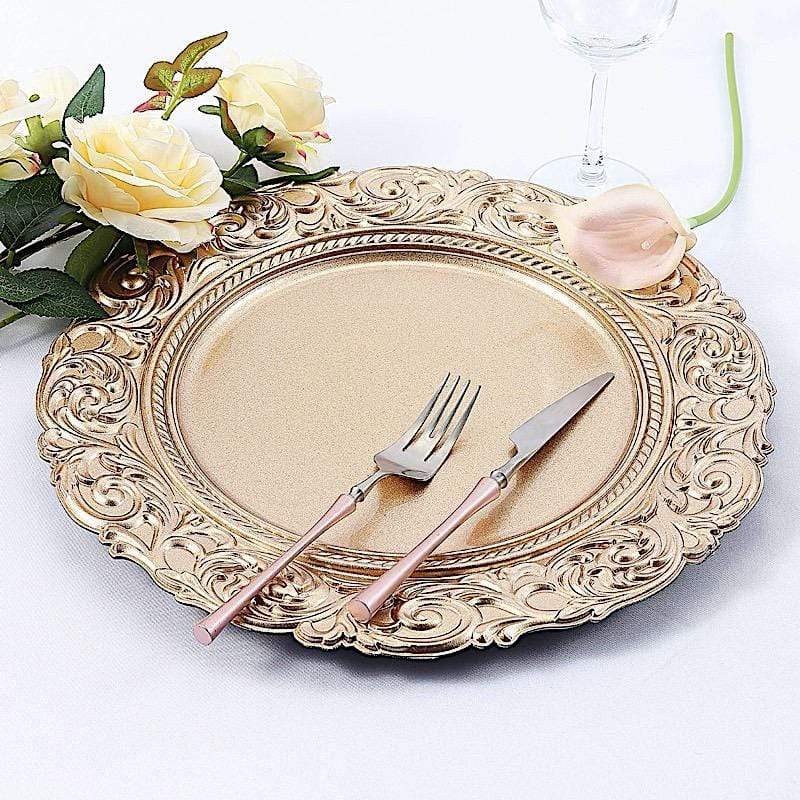 6 pcs 14" Round Baroque Metallic Charger Plates