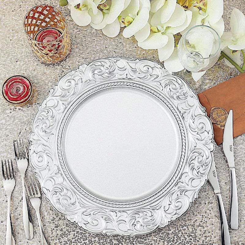 6 pcs 14" Round Baroque Metallic Charger Plates