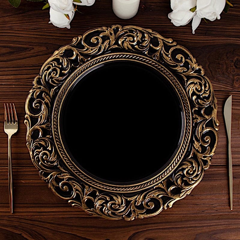 6 pcs 14" Round Baroque Metallic Charger Plates