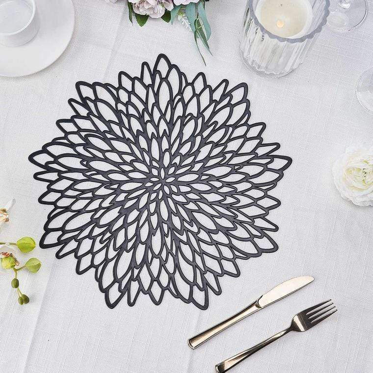 6 pcs 15" wide Dahlia Flower Round Vinyl Placemats