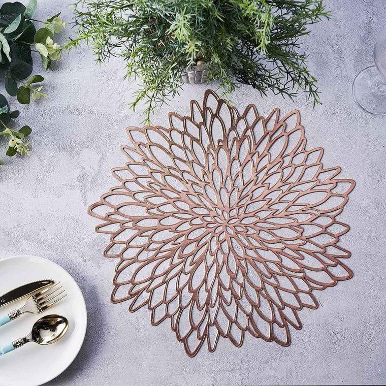 6 pcs 15" wide Dahlia Flower Round Vinyl Placemats