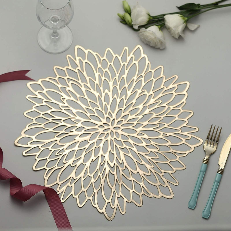 6 pcs 15" wide Dahlia Flower Round Vinyl Placemats