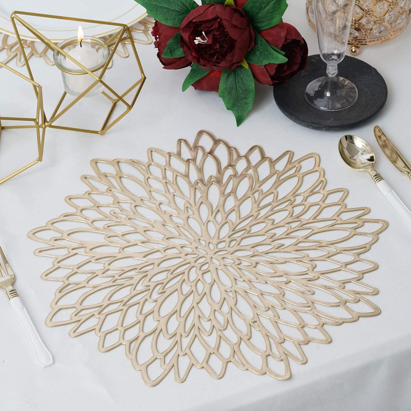 6 pcs 15" wide Dahlia Flower Round Vinyl Placemats