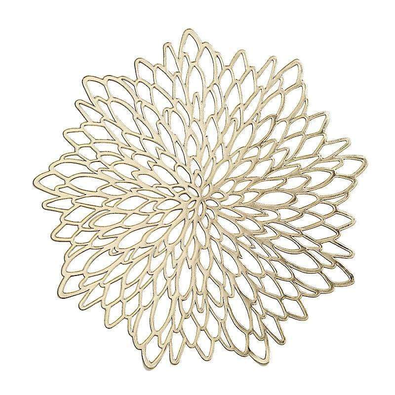 6 pcs 15" wide Dahlia Flower Round Vinyl Placemats PLMAT_VIN12_GOLD