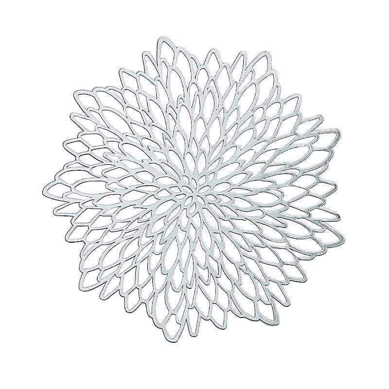 6 pcs 15" wide Dahlia Flower Round Vinyl Placemats PLMAT_VIN12_SILV