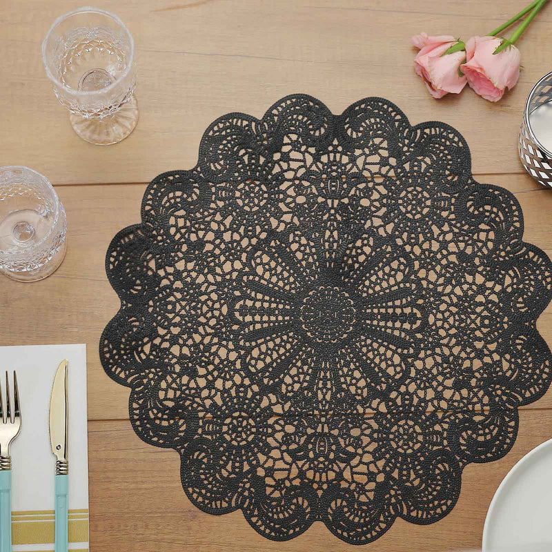 6 pcs 15" wide Flower Lace Doily Round Vinyl Placemats