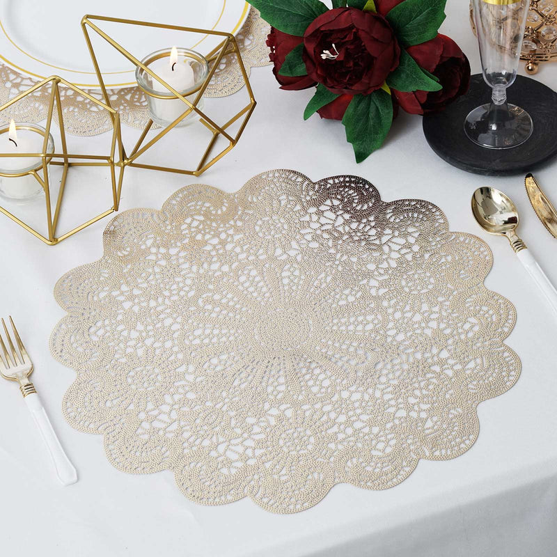 6 pcs 15" wide Flower Lace Doily Round Vinyl Placemats