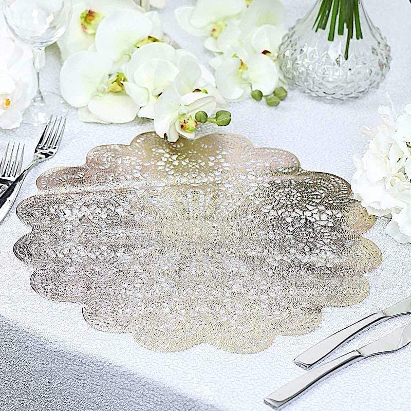 6 pcs 15" wide Flower Lace Doily Round Vinyl Placemats