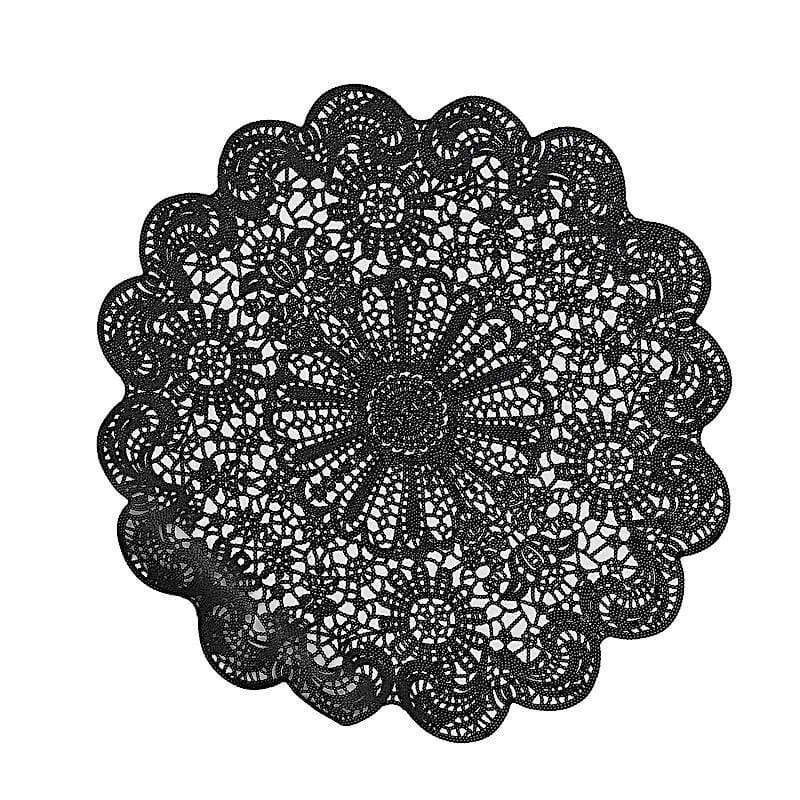 6 pcs 15" wide Flower Lace Doily Round Vinyl Placemats PLMAT_VIN11_BLK