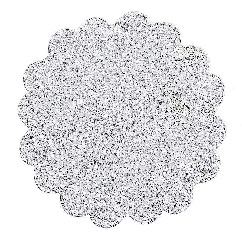 6 pcs 15" wide Flower Lace Doily Round Vinyl Placemats PLMAT_VIN11_WHT