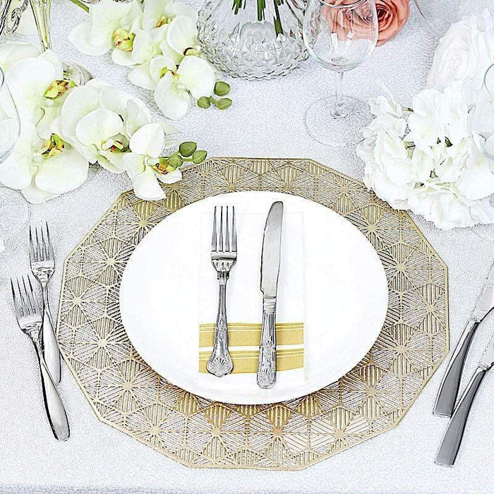 6 pcs 15" wide Geometrical Vinyl Woven Placemats - Gold PLMAT_VIN10_GOLD