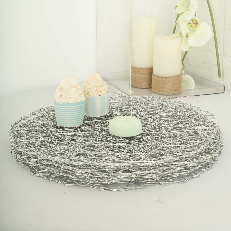 6 pcs 15" wide Round Metallic String Placemats