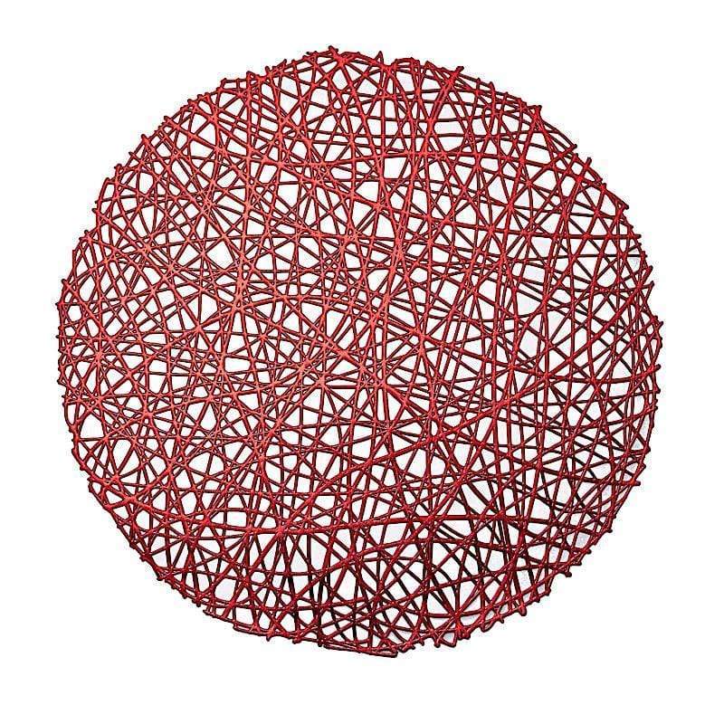 6 pcs 15" wide Round Vinyl String Placemats PLMAT_VIN09_RED