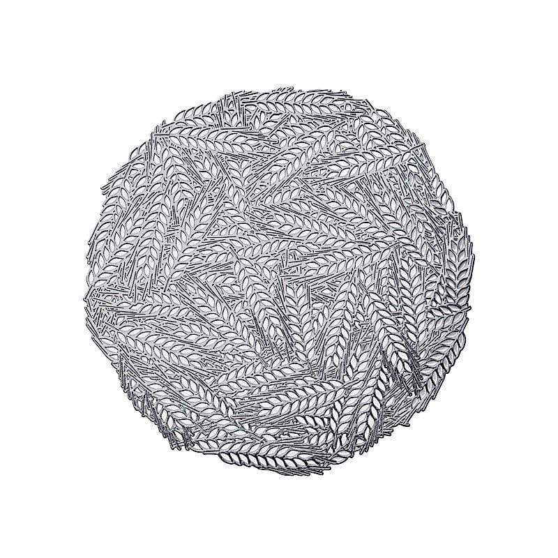 6 pcs 15" wide Wheat Round Vinyl Placemats PLMAT_VIN17_SILV