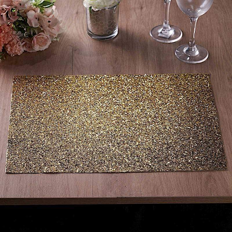 6 pcs 16" Rectangle Glittered Faux Leather Placemats - Champagne PLMAT_GLIT02_REC_CHMP