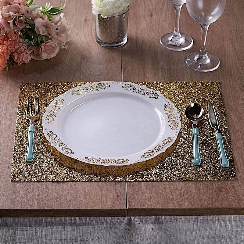 6 pcs 16" Rectangle Glittered Faux Leather Placemats