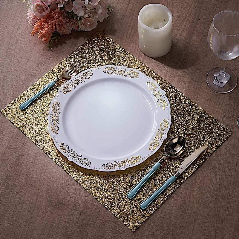 6 pcs 16" Rectangle Glittered Faux Leather Placemats