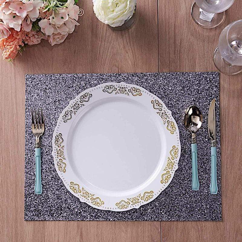 6 pcs 16" Rectangle Glittered Faux Leather Placemats