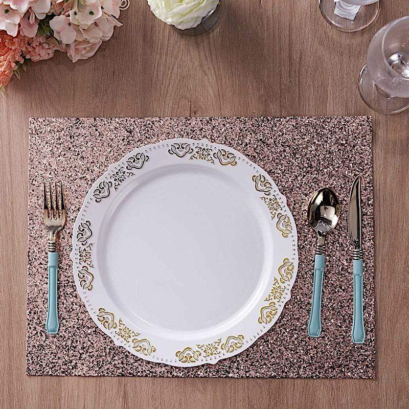6 pcs 16" Rectangle Glittered Faux Leather Placemats
