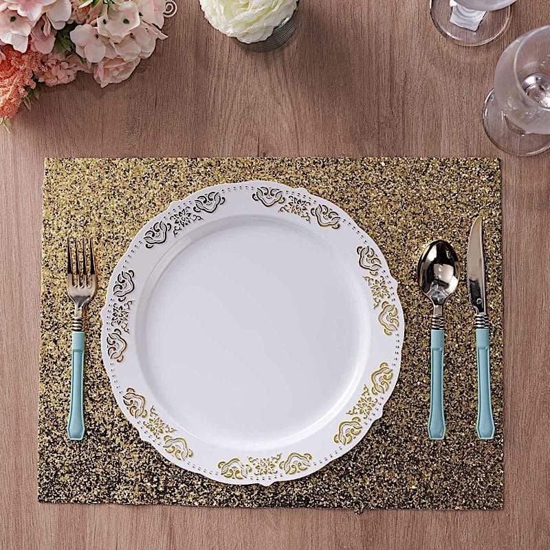 6 pcs 16" Rectangle Glittered Faux Leather Placemats